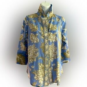 Gretchen Scott Designs Quarter Sleeve Button Down - XS blue tan, cotton